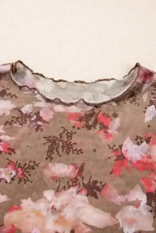 Mesh Tops Floral Mesh Long Sleeve Top