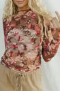 Mesh Tops Red / S / 95%Polyester+5%Elastane Floral Mesh Long Sleeve Top