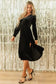 Midi Dresses Black Velvet Midi Dress - Buttoned Puff Sleeve V-Neck Split