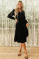 Midi Dresses Black Velvet Midi Dress - Buttoned Puff Sleeve V-Neck Split