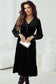 Midi Dresses Black Velvet Midi Dress - Buttoned Puff Sleeve V-Neck Split