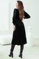 Midi Dresses Black Velvet Midi Dress - Buttoned Puff Sleeve V-Neck Split