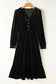 Midi Dresses Black Velvet Midi Dress - Buttoned Puff Sleeve V-Neck Split