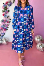 Midi Dresses Blue / S / 100%Polyester Country Charm Floral Midi Dress