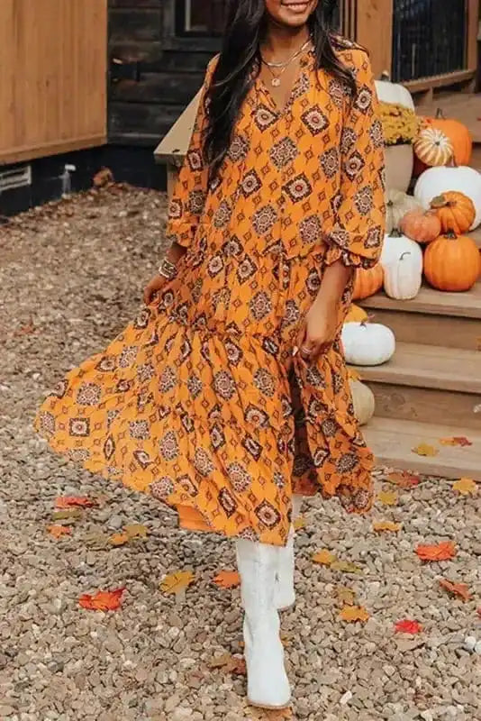 Midi Dresses Orange / S / 100%Polyester Sundance Frill Midi Dress