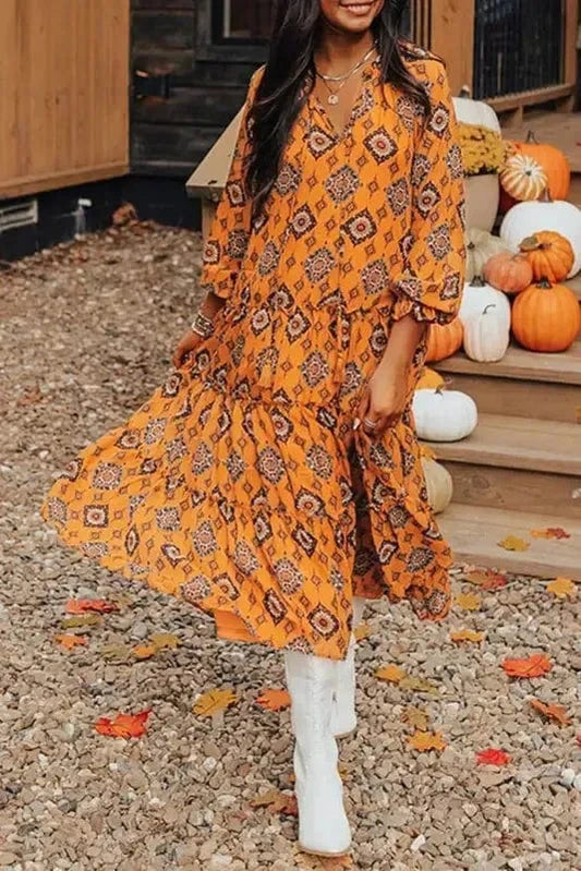 Midi Dresses Orange / S / 100%Polyester Sundance Frill Midi Dress