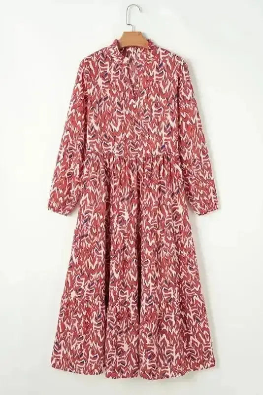 Scarlet red pleated boho sunset midi dress front view — Fashionfitz UK