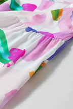 Midi Dresses Purple Abstract Midi Dress - Puff Sleeve Smocked Back