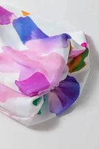 Midi Dresses Purple Abstract Midi Dress - Puff Sleeve Smocked Back