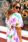 Midi Dresses Purple Abstract Midi Dress - Puff Sleeve Smocked Back