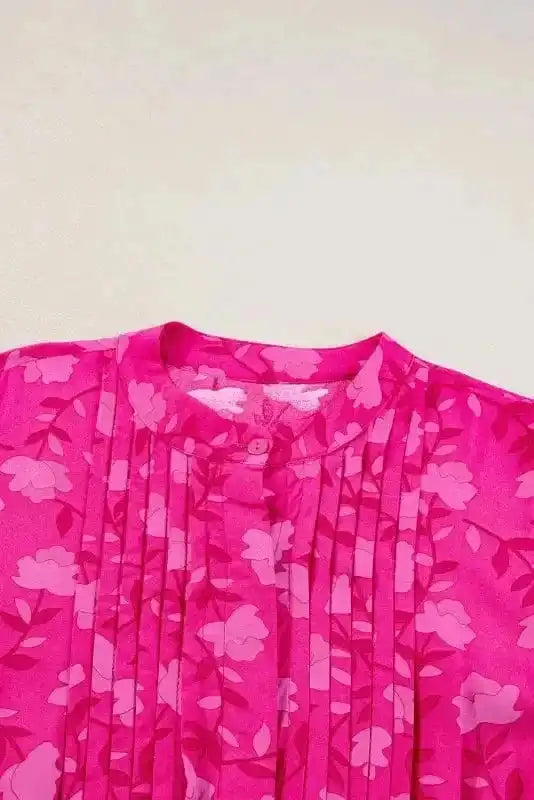 Midi Dresses Rose Red Floral Midi Dress - Pleated Flowy