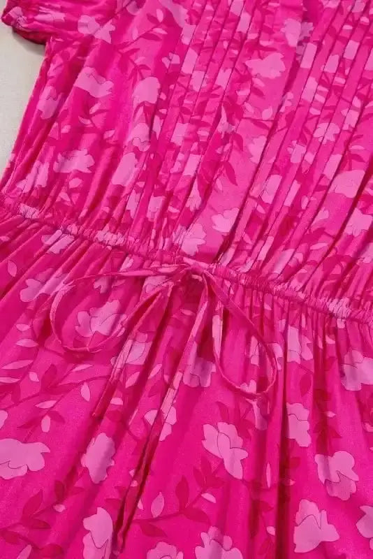 Midi Dresses Rose Red Floral Midi Dress - Pleated Flowy