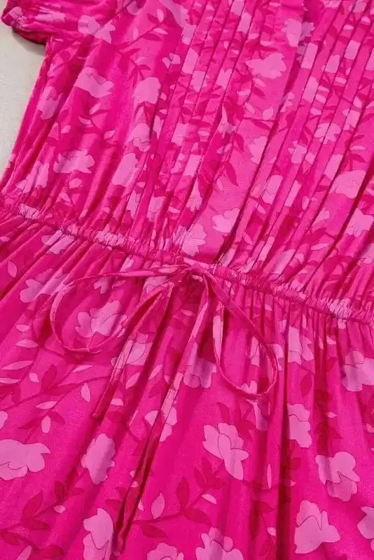 Midi Dresses Rose Red Floral Midi Dress - Pleated Flowy