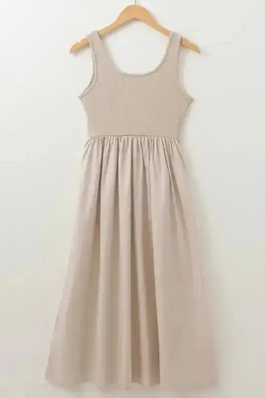 Midi Dresses Sleeveless Midi Dress - Ribbed Bodice Pleated