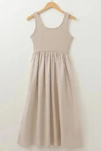 Midi Dresses Sleeveless Midi Dress - Ribbed Bodice Pleated