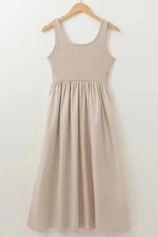 Midi Dresses Sleeveless Midi Dress - Ribbed Bodice Pleated