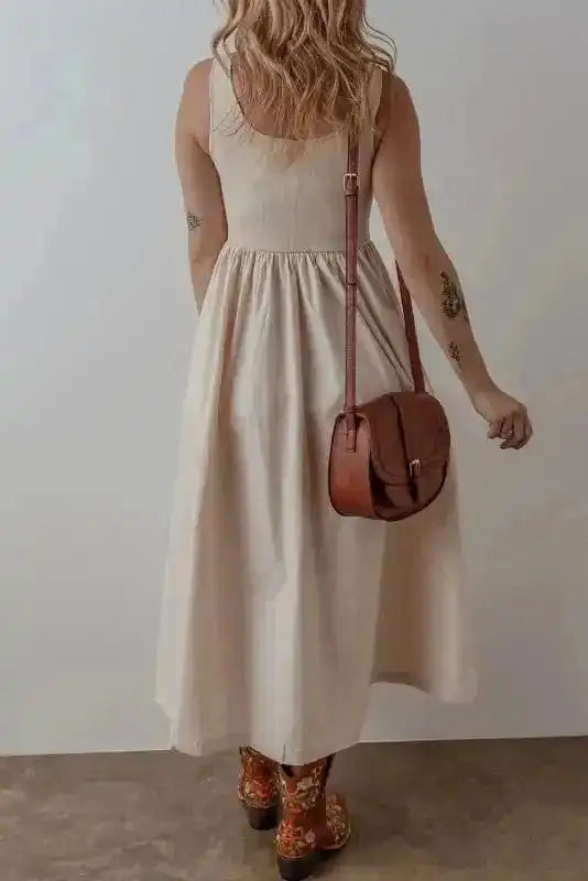 Midi Dresses Sleeveless Midi Dress - Ribbed Bodice Pleated