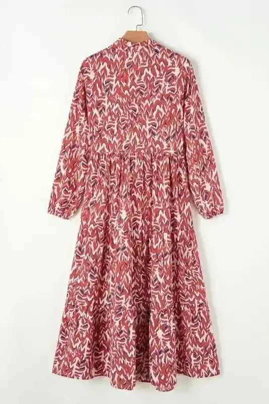 Scarlet red pleated midi dress back view — Fashionfitz UK