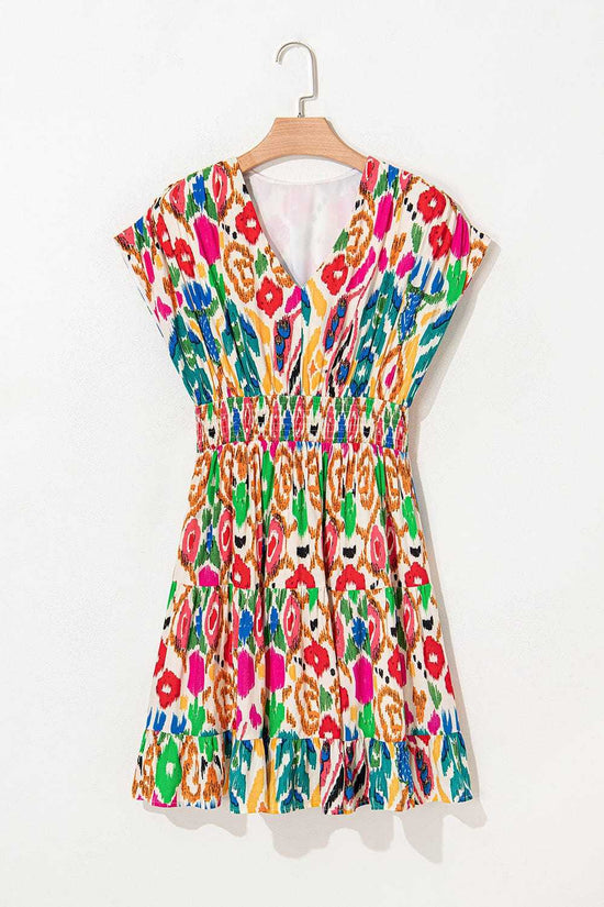 Mini Dresses Abstract Rainbow Tiered Mini Dress