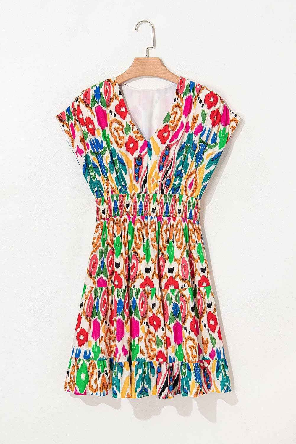 Mini Dresses Abstract Rainbow Tiered Mini Dress