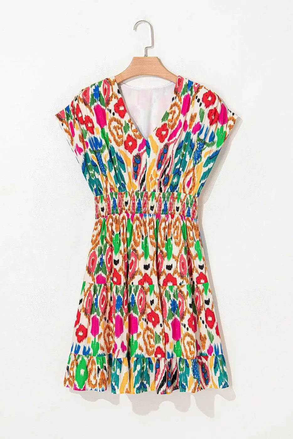 Mini Dresses Abstract Rainbow Tiered Mini Dress