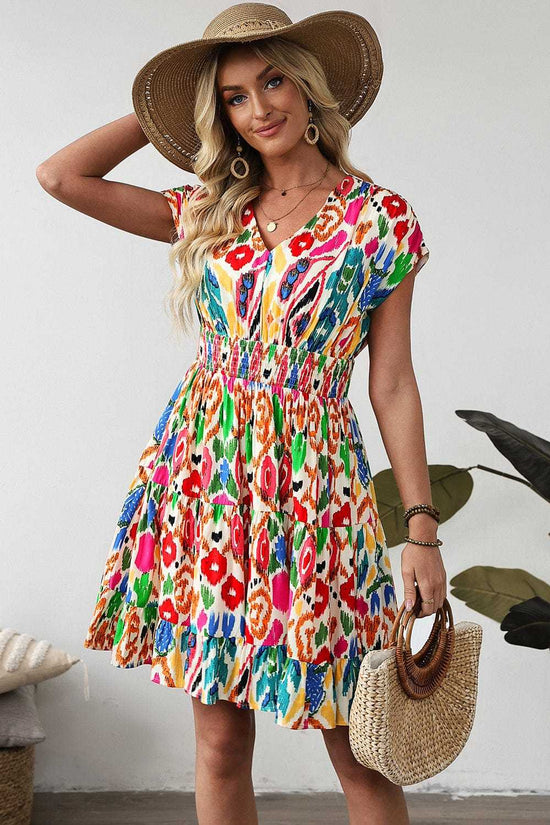 Mini Dresses Abstract Rainbow Tiered Mini Dress