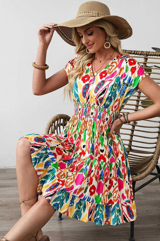 Mini Dresses Abstract Rainbow Tiered Mini Dress