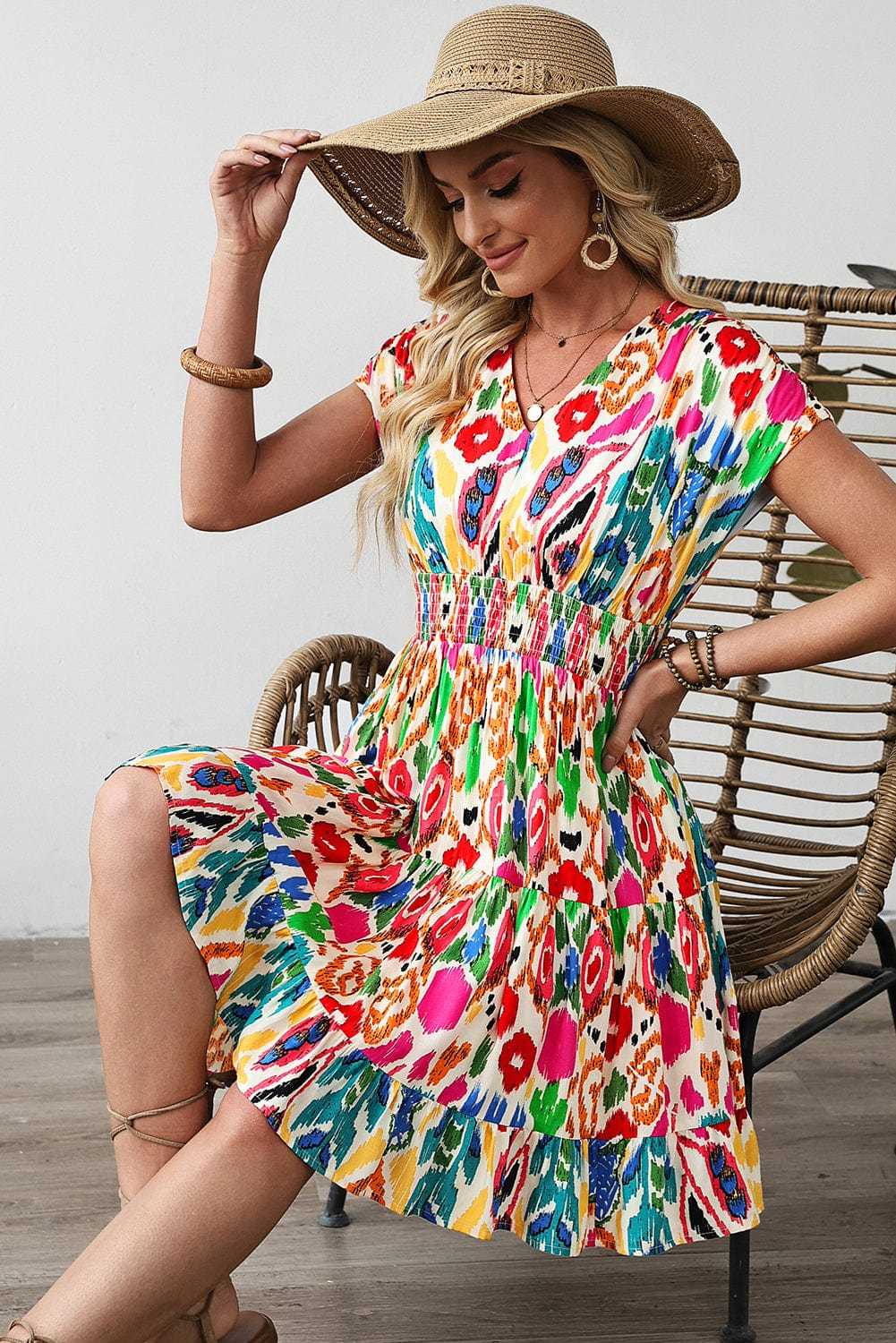 Mini Dresses Abstract Rainbow Tiered Mini Dress