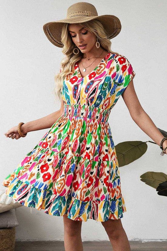 Mini Dresses Abstract Rainbow Tiered Mini Dress