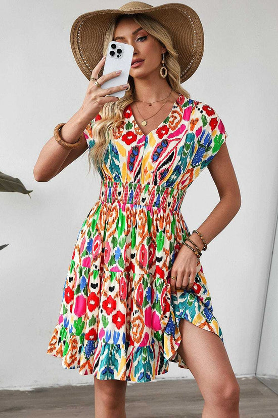 Mini Dresses Abstract Rainbow Tiered Mini Dress
