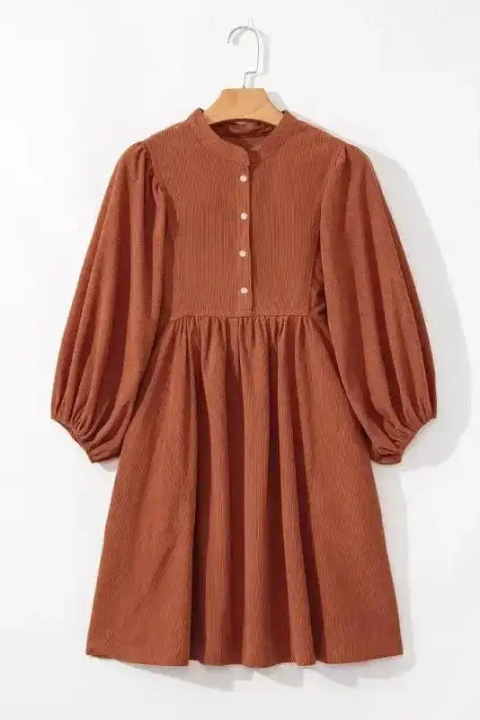 Mini Dresses Autumn Empire Corduroy Dress - Gold Flame