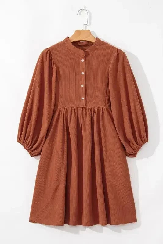 Mini Dresses Autumn Empire Corduroy Dress - Gold Flame