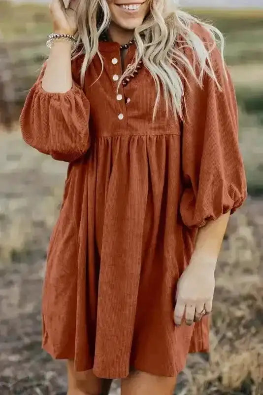 Mini Dresses Autumn Empire Corduroy Dress - Gold Flame