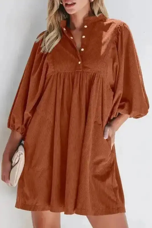 Mini Dresses Autumn Empire Corduroy Dress - Gold Flame