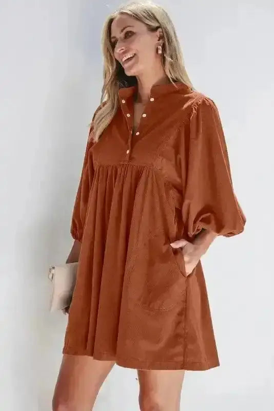 Mini Dresses Autumn Empire Corduroy Dress - Gold Flame