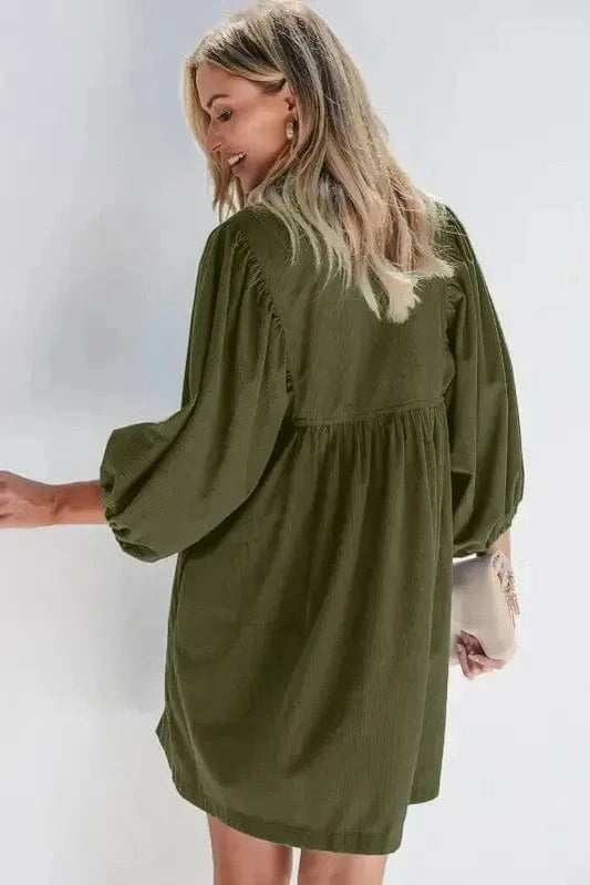 Mini Dresses Autumn Empire Corduroy Dress - Vineyard Green