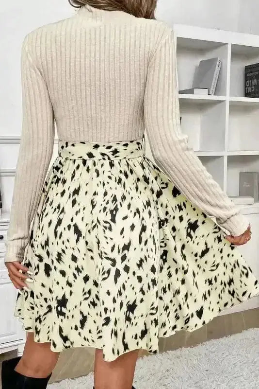Belted ribbed knit mini dress back view — Fashionfitz UK