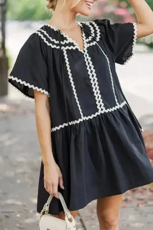 Mini Dresses Black / S / 100%Cotton Ricrac Romance Mini Dress
