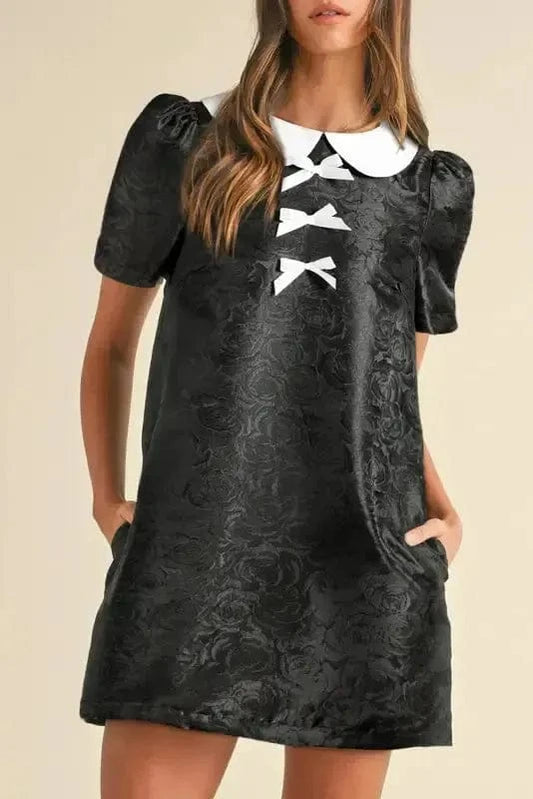 Mini Dresses Black / S / 100%Polyester Gothic Floral Charm Bow Dress
