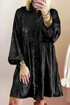 Mini Dresses Black / S / 100%Polyester Shimmer Chic Mini Shirt Dress