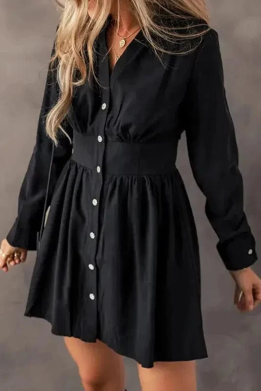 Mini Dresses Black / S / 94%Viscose+6%Elastane Curve Caress Shirt Dress