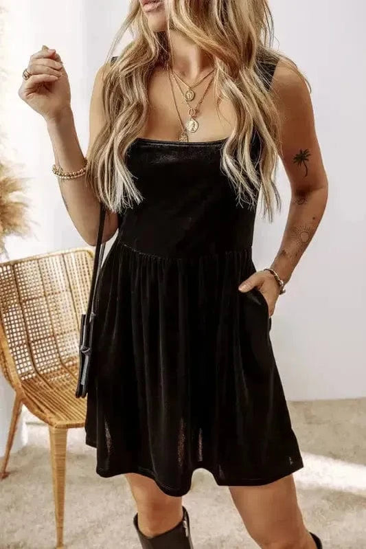 Mini Dresses Black / S / 95%Polyester+5%Elastane Velvet Twilight Sleeveless Dress
