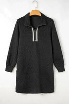 Mini Dresses Black / S / 97%Polyester+3%Elastane Jacquard Zipper Shift Dress