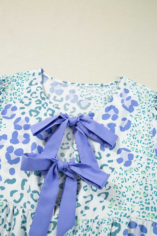 Mini Dresses Blue Bow Puff Mini Dress