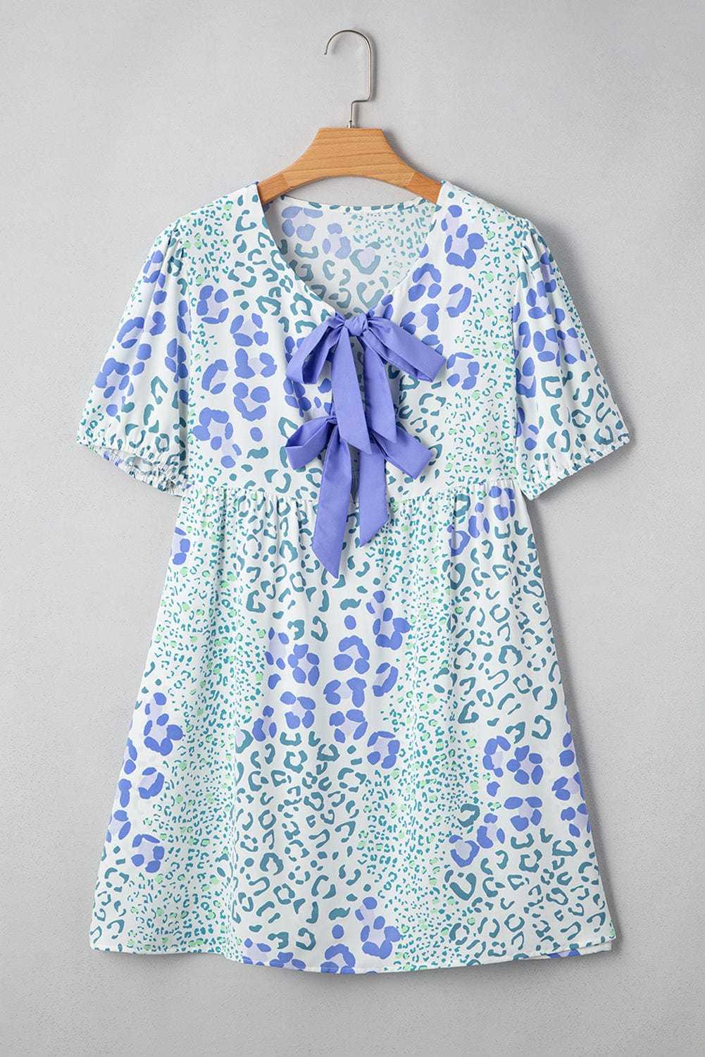 Mini Dresses Blue Bow Puff Mini Dress