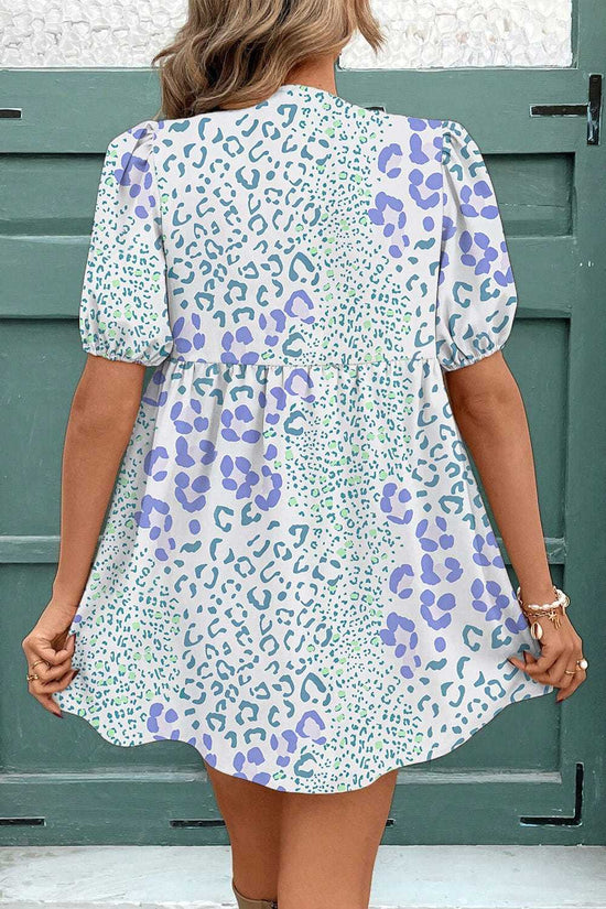 Mini Dresses Blue Bow Puff Mini Dress