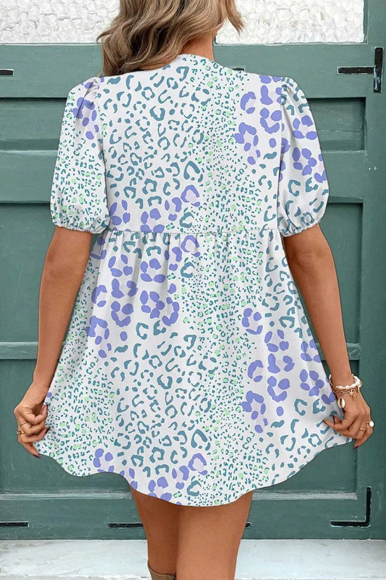 Mini Dresses Blue Bow Puff Mini Dress