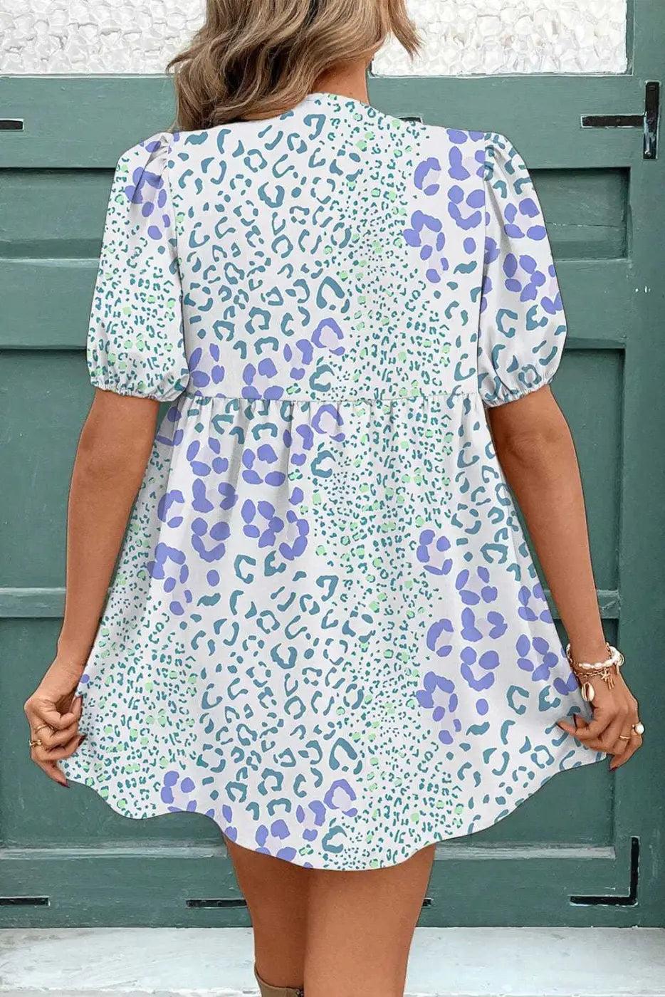 Mini Dresses Blue Bow Puff Mini Dress