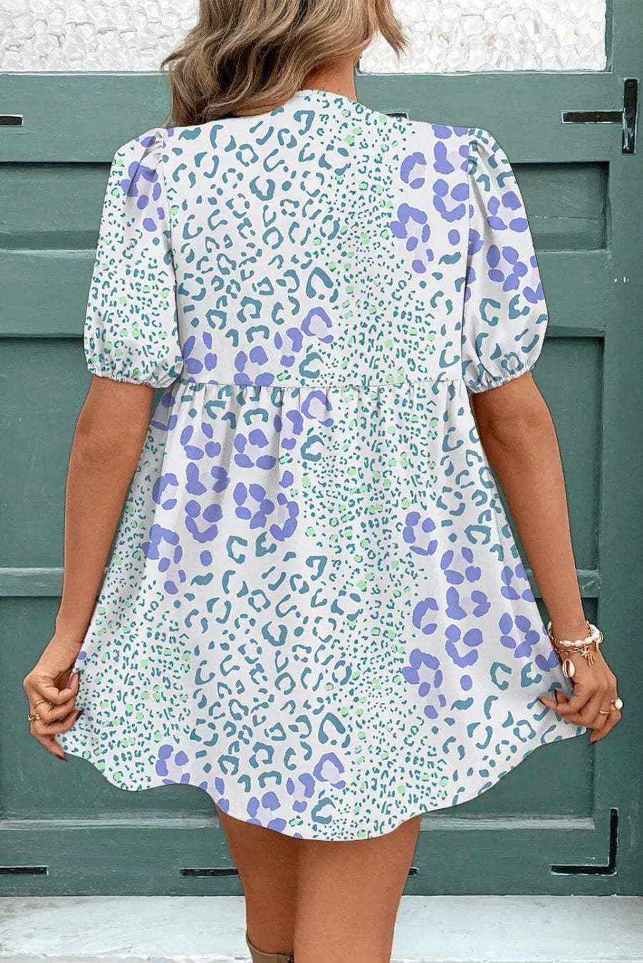 Mini Dresses Blue Bow Puff Mini Dress