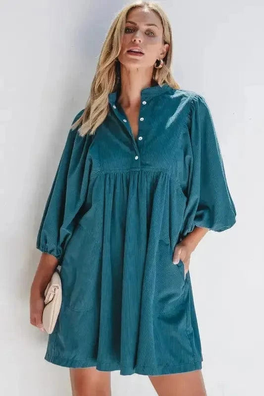 Mini Dresses Blue / S / 100%Polyester Autumn Embrace Corduroy Dress